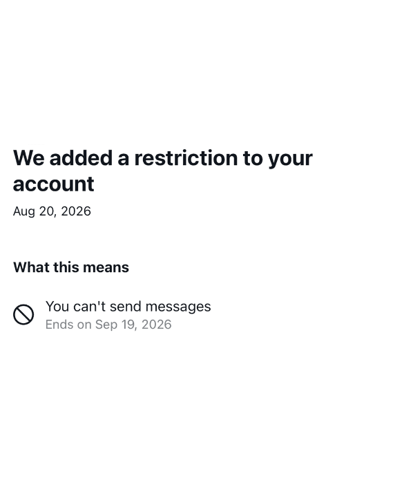 Instagram restriction: you can't send messages for 30 days